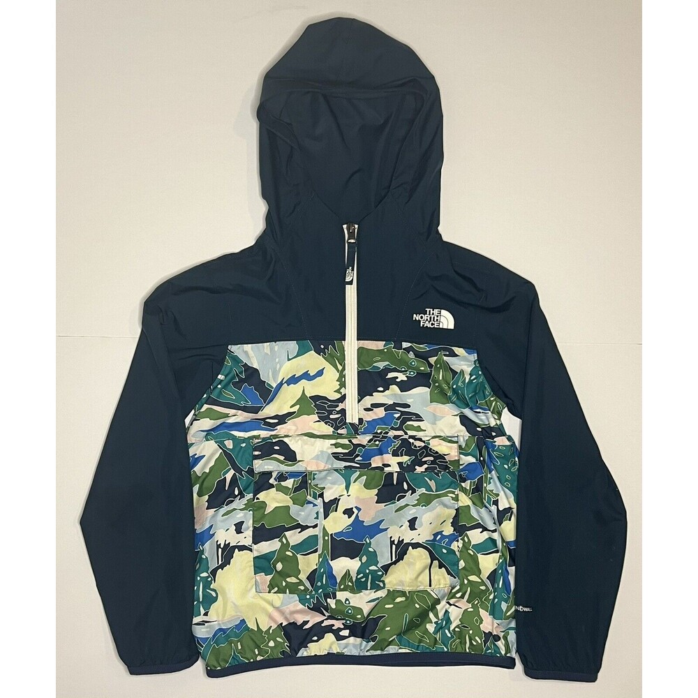 The North Face Windwall Hoodie Full Zip Jacket Blue Mountains Youth Small 7/8